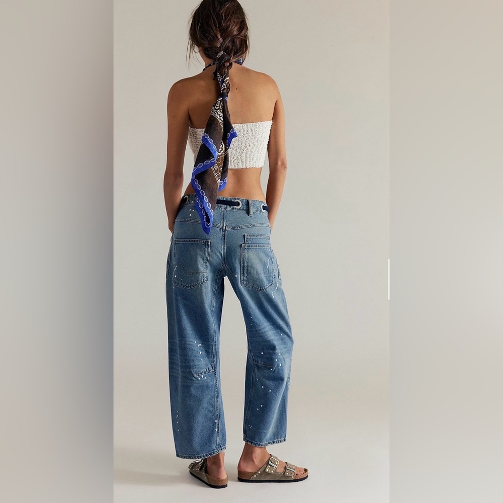 Free People Distressed Moxie Pull-On Barrel Jeans - Picture 2 of 7